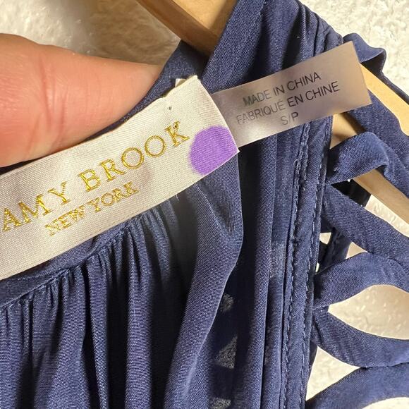 Ramy Brook Shelby Navy Blue Cold Shoulder Long Sleeve Mini Dress Size Small - Picture 10 of 11